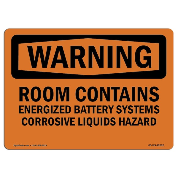 Safety Sign, OSHA WARNING, 18" Height, 24" Width, Room Contains Energized Battery, Landscape